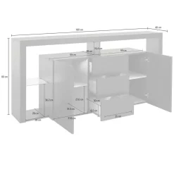 Credenza antracite 180x40x80h cm 2 ante e 3 cassetti - Aba