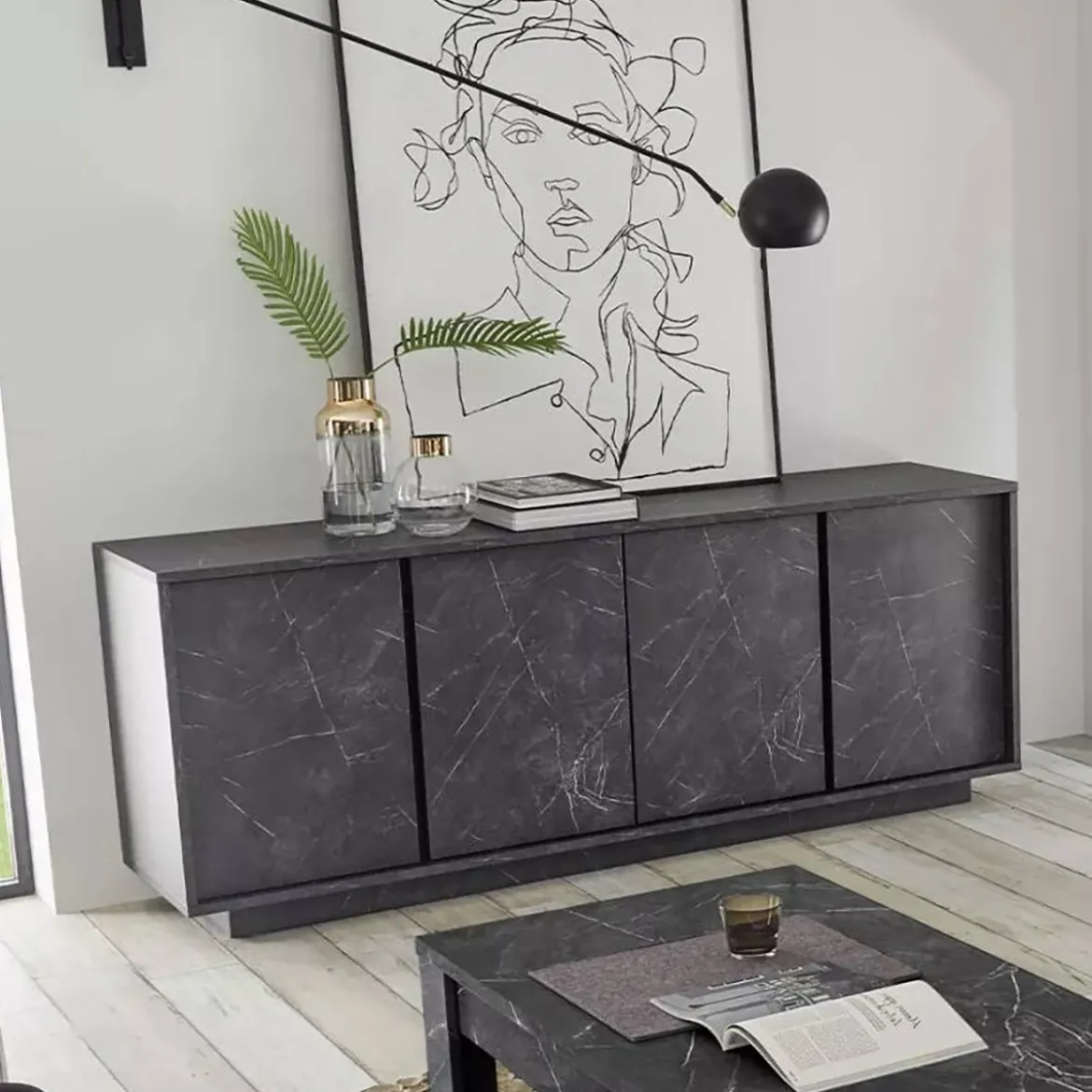 Credenza ardesia 180x43x79h cm 4 ante - Nika