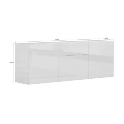 Credenza bassa bianco lucida 170x40x47h cm 2 ante e 3 cassetti - Alden