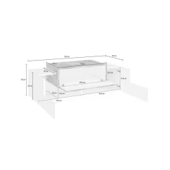 Credenza bassa bianco lucida e acero 120x45x46h cm 3 ante - Aspera