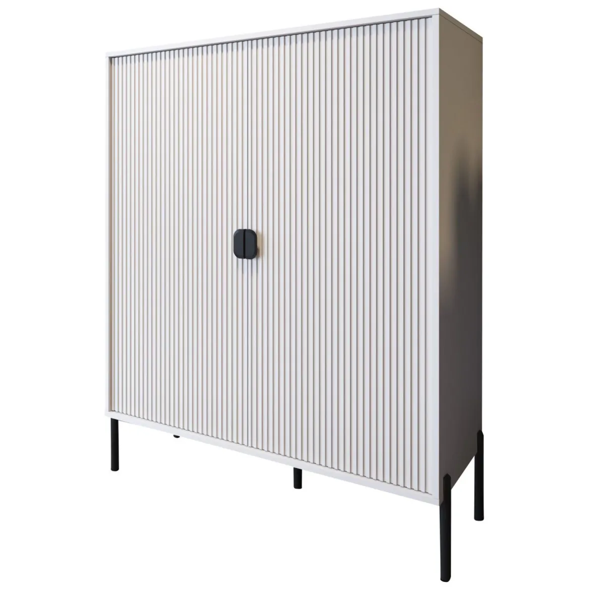 Credenza Beige Nero Cassetti 4 Ripiani 104x40x129h cm, Apertura Battente - Wallis