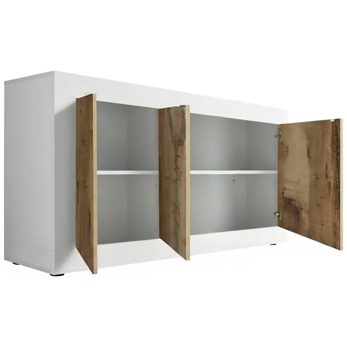 Credenza bianca e acacia 160x43x86h cm 3 ante - Faustin