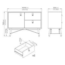 Credenza bianca e nera 150x30x80h cm 2 ante - Basilia
