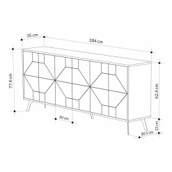 Credenza bianca 184x35x77h cm 4 ante - Earl