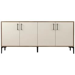 Credenza Bianco Crema Marrone Noce 2 Ripiani 4 Ante 180x35x81h cm, 4 Vani - Niscemi