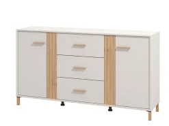 Credenza Bianco Crema Marrone Rovere 2 Ripiani 3 Cassetti 163.5x40x90h cm, 2 Ante - Frisanco