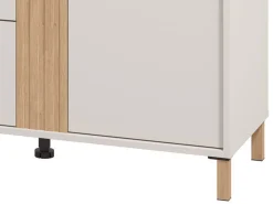 Credenza Bianco Crema Marrone Rovere 2 Ripiani 3 Cassetti 163.5x40x90h cm, 2 Ante - Frisanco