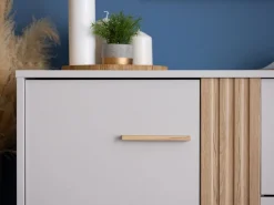 Credenza Bianco Crema Marrone Rovere 2 Ripiani 3 Cassetti 163.5x40x90h cm, 2 Ante - Frisanco