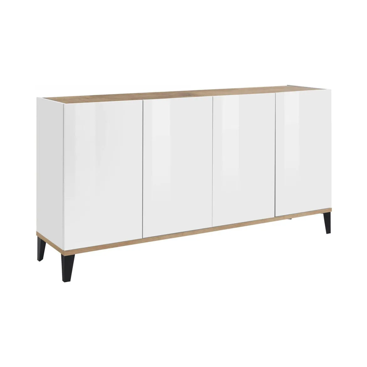 Credenza bianco lucida e acero 160x40x82h cm 4 ante - Ashley