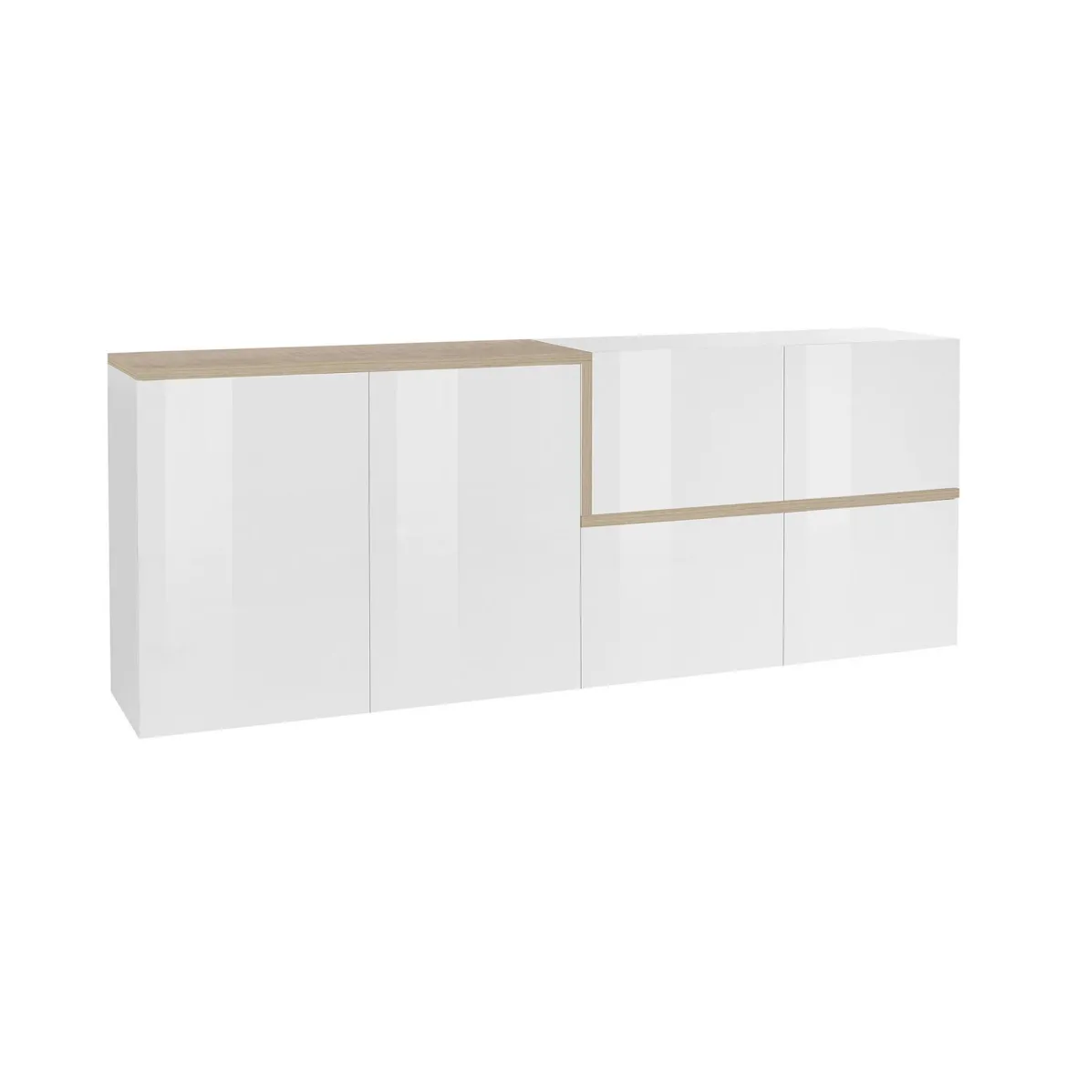 Credenza bianco lucida e acero 210x40x80h cm 4 ante - Asaba