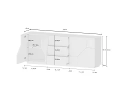 Credenza bianco lucida e acero 220x43x86h cm 4 ante e 3 cassetti - Almira