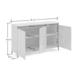 Credenza bianco lucida e antracite 140x38x92h cm 2 ante e 4 cassetti - Ernesta