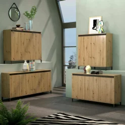 Credenza bianco lucida e antracite 140x38x92h cm 2 ante e 4 cassetti - Ernesta