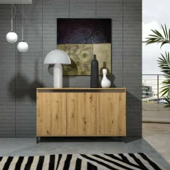 Credenza bianco lucida e antracite 140x38x92h cm 2 ante e 4 cassetti - Ernesta