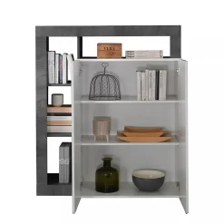 Credenza bianco lucida e ardesia 108x42x127h cm 2 ante - Smeraldo