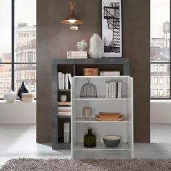 Credenza bianco lucida e ardesia 108x42x127h cm 2 ante - Smeraldo