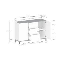 Credenza bianco lucida e ardesia 120x40x80h cm 2 ante e 3 cassetti - Jessie