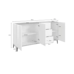 Credenza bianco lucida e ardesia 160x40x82h cm 4 ante - Ashley