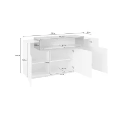 Credenza bianco lucida e ardesia 160x45x86h cm 2 ante e 4 cassetti - Ashi