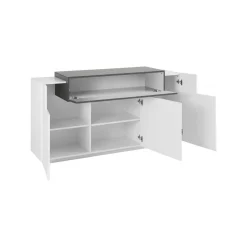 Credenza bianco lucida e ardesia 160x45x86h cm 2 ante e 4 cassetti - Ashi