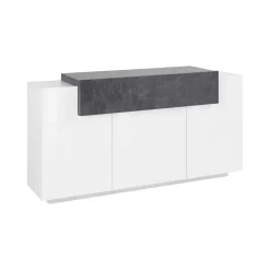 Credenza bianco lucida e ardesia 160x45x86h cm 2 ante e 4 cassetti - Ashi