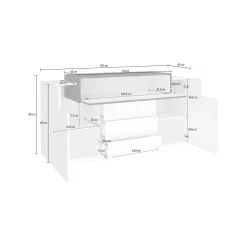 Credenza bianco lucida e ardesia 170x45x85h cm 4 ante e 2 cassetti - Alei