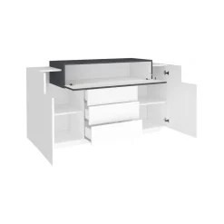 Credenza bianco lucida e ardesia 170x45x85h cm 4 ante e 2 cassetti - Alei