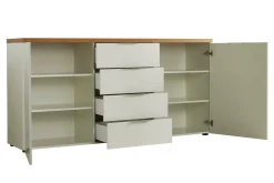 Credenza bianco lucida e rovere 203x40x92h cm 4 ante - Arcanda