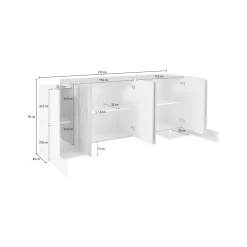 Credenza bianco lucida 220x41x86h cm 4 ante e 3 cassetti - Arrachis