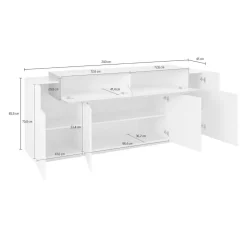 Credenza bianco lucida 220x45x86h cm 5 ante e 2 cassetti - Akirum