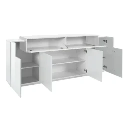 Credenza bianco lucida 220x45x86h cm 5 ante e 2 cassetti - Akirum