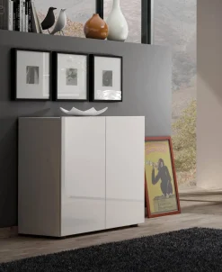 Credenza bianco lucida 90x40x81h cm 1 anta e 4 cassetti - Abig