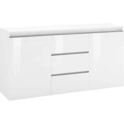 Credenza bianco lucida 150x40x81h cm 2 ante e 3 cassetti - Amoco