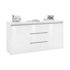 Credenza bianco lucida 150x40x81h cm 2 ante e 3 cassetti - Amoco