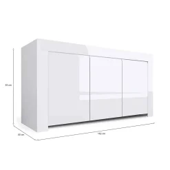 Credenza bianco lucida 162x50x83h cm 3 ante - Zenobia