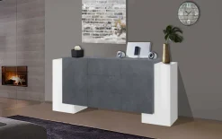 Credenza Bianco Lucido Grigio Cemento 2 Ripiani 4 Vani 160x42x85.8h cm, 3 Ante - Introbio