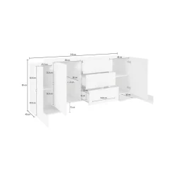Credenza Bianco Lucido Grigio Cemento 2 Ripiani 4 Vani 160x42x85.8h cm, 3 Ante - Introbio