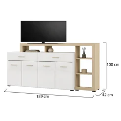 Credenza Bianco Marrone Rovere 2 Ripiani 3 Ante 40x150x78h cm, con Piedini - Caribou