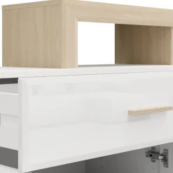 Credenza Bianco Marrone Rovere 2 Ripiani 3 Ante 40x150x78h cm, con Piedini - Caribou
