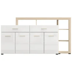 Credenza Bianco Marrone Rovere 2 Ripiani 3 Ante 40x150x78h cm, con Piedini - Caribou