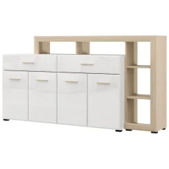 Credenza Bianco Marrone Rovere 2 Ripiani 3 Ante 40x150x78h cm, con Piedini - Caribou
