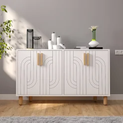 Credenza Bianco Marrone Rovere 2 Ripiani 4 Vani 40x184x78h cm, 4 Ante - Chanute
