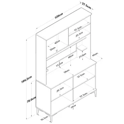 Credenza Bianco Marrone Rovere 4 Ripiani 8 Vani 120x40x187h cm, 8 Ante - Legnaro