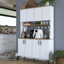 Credenza Bianco Marrone Rovere 7 Ripiani 8 Vani 120x40x184h cm, 8 Ante - Ceccano