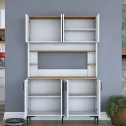 Credenza Bianco Marrone Rovere 7 Ripiani 8 Vani 120x40x184h cm, 8 Ante - Ceccano
