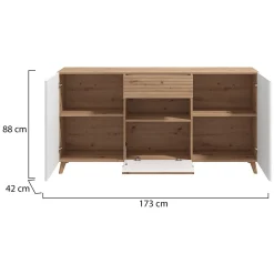 Credenza Bianco Marrone Rovere Nodi un Cassetto 5 Ripiani 106x35x101h cm, Apertura Battente, Scorrevole - Banos