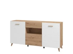 Credenza Bianco Marrone Rovere Nodi un Cassetto 5 Ripiani 106x35x101h cm, Apertura Battente, Scorrevole - Banos