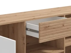 Credenza Bianco Marrone Rovere Nodi un Cassetto 5 Ripiani 106x35x101h cm, Apertura Battente, Scorrevole - Banos