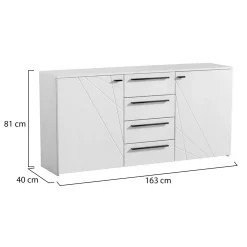Credenza Bianco Nero 2 Ripiani un Cassetto 116x35x78h cm, 3 Ante - Djanet
