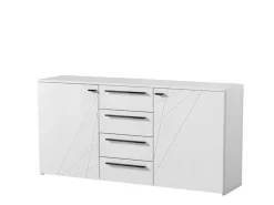 Credenza Bianco Nero 2 Ripiani un Cassetto 116x35x78h cm, 3 Ante - Djanet